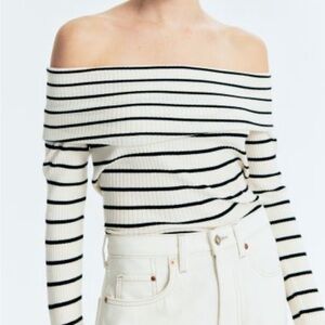 H&M Rib-knit Striped Off-the-shoulder Top - Size M - NWT